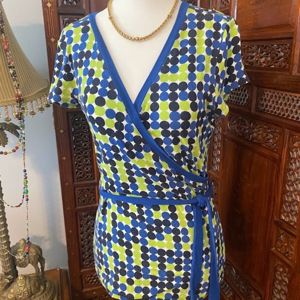 ANN TAYLOR – Blue and Green Wrap Top – Size Small